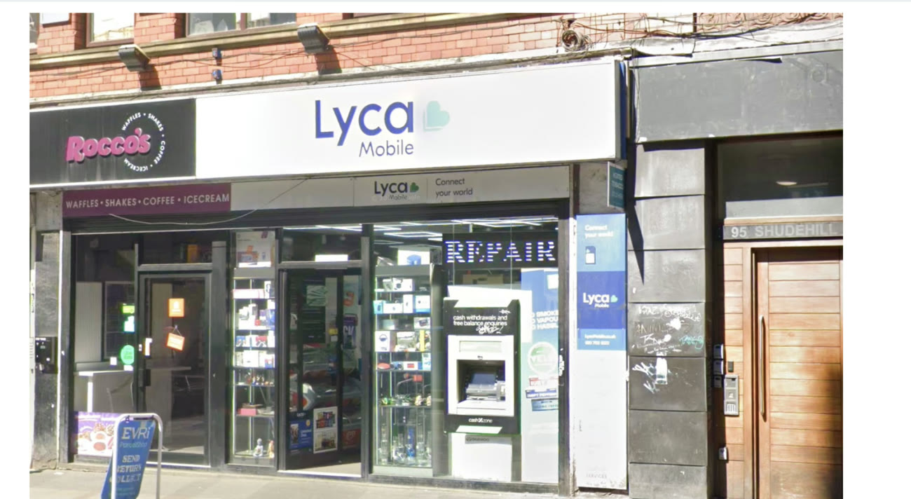 Lyca Mobile convenience store on Shudehill — the KeyNest collection point.